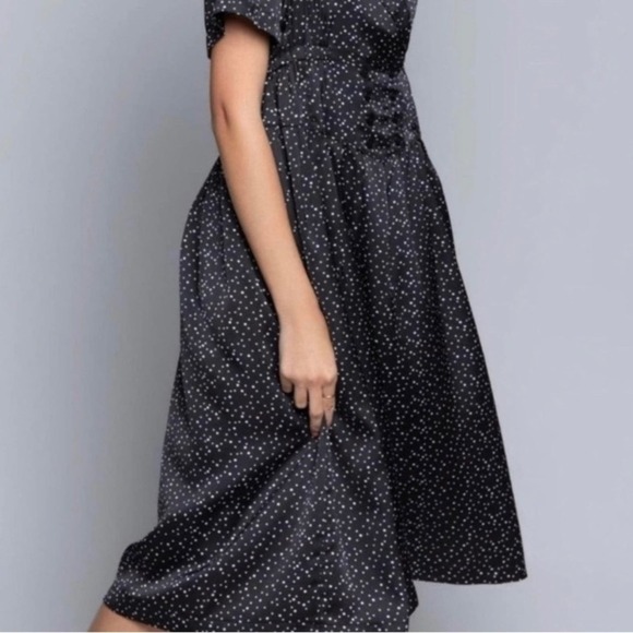 POL Black & White Polka-Dot Satin Midi Dress - Picture 3 of 4